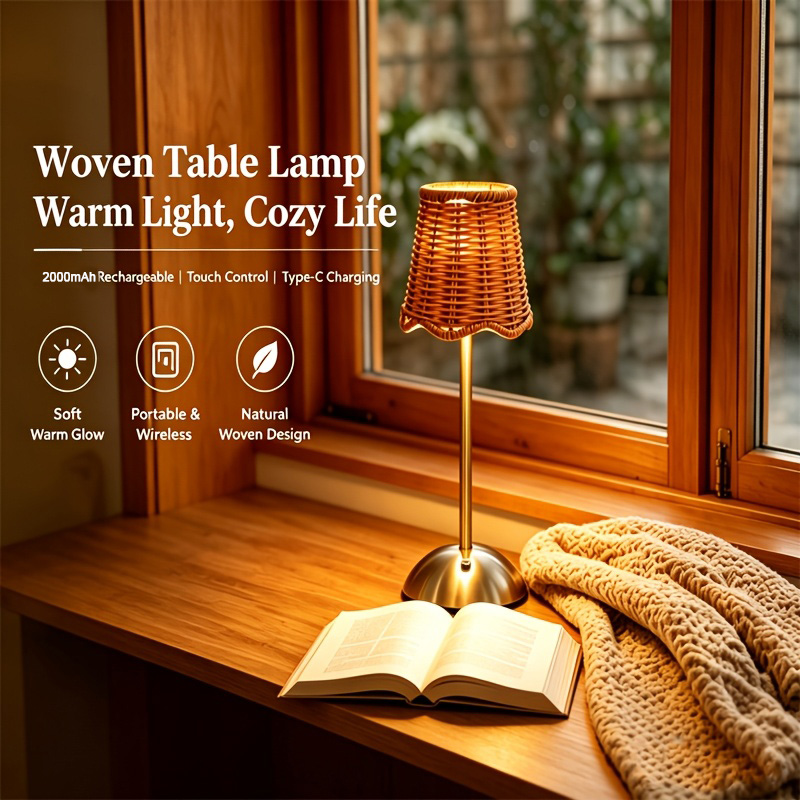 Desk Setup Lighting - Bohemian Woven Rattan Art Table Lamp