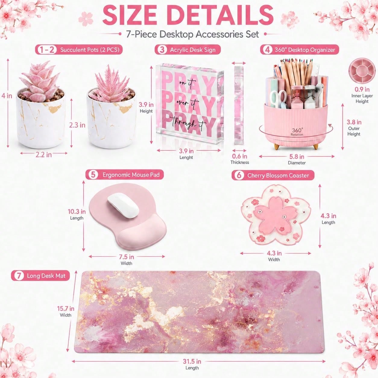 Desk Decor Set Of 7, Office De - огляд і ціна Desk Setup Girly