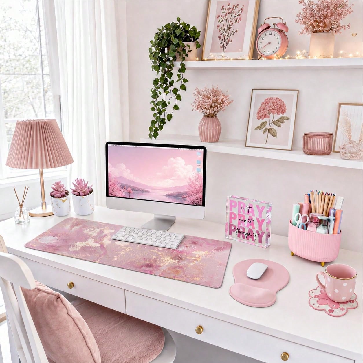 Desk Decor Set Of 7, Office De - огляд і ціна Desk Setup Girly