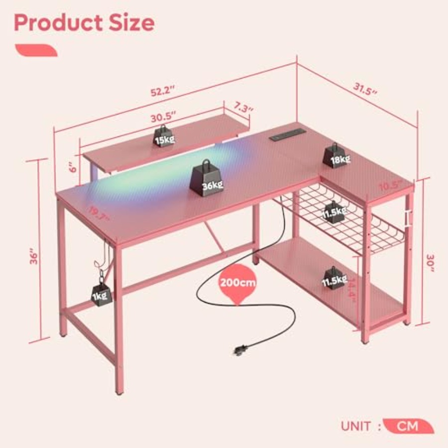 L-Shaped Gaming Desk with Char - огляд і ціна Desk Setup Pink