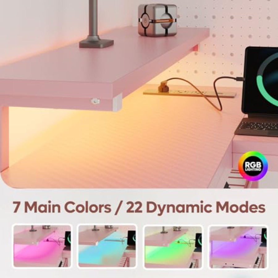 L-Shaped Gaming Desk with Char - огляд і ціна Desk Setup Pink