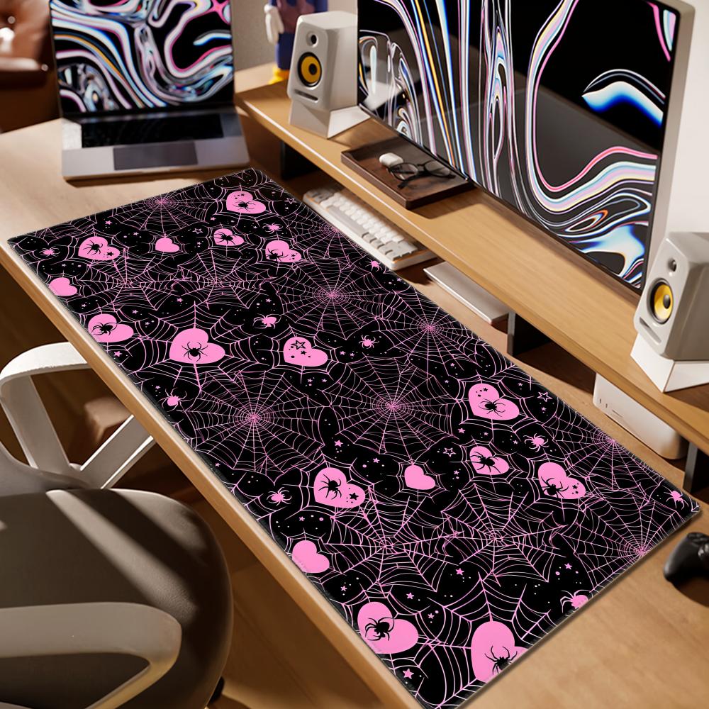 90x40 White or Pink Spiderweb  - огляд і ціна Desk Setup Pink